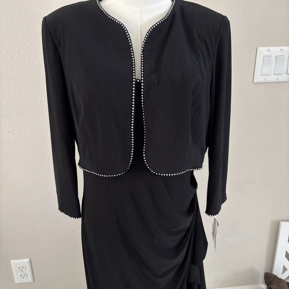 Alex Evenings Black 2 Piece Formal Dress Jacket Set Size 12 Beaded Trim